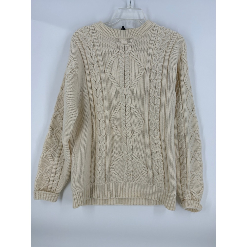 Cream Cable Knit Sweater Crew Neck Long‎ Sleeve Warm Cozy Casual Fall Winter